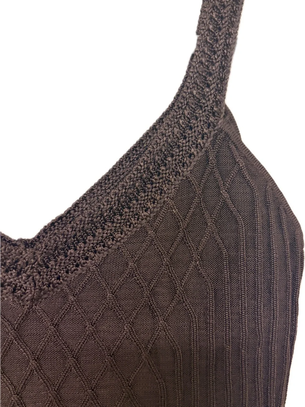 White House Black Market Brown Knit Sweater Tank Cami Size Small V-Neck Ribbed - Picture 4 of 8